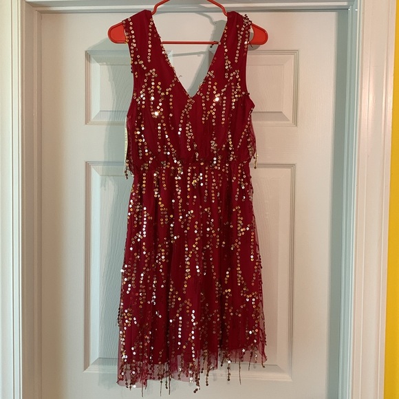 Rumor Going Round wine colored sequin dress by Southern Fried Chics - Picture 3 of 4